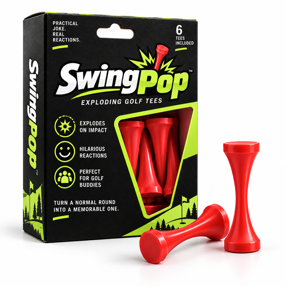 SwingPop six-pack box with red novelty tees